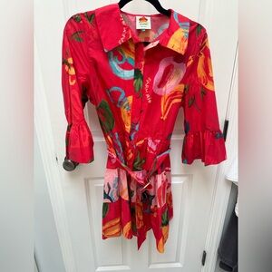 Farm Rio, belted size small bell sleeve dress
